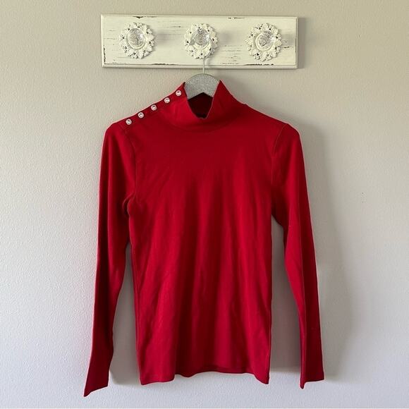 J. Crew Red Perfect-fit Turtleneck with Jewel Buttons Style BM342 NEW - Picture 1 of 6